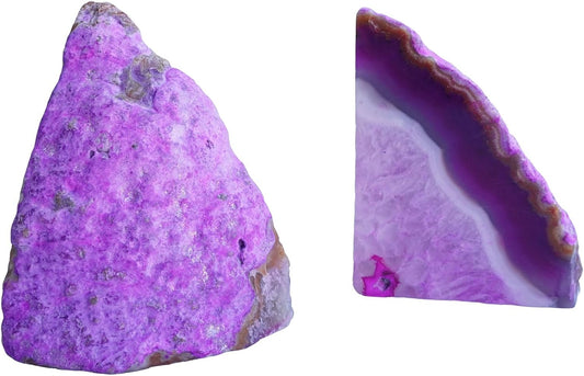 Natural Pink Dyed Agate Geode Bookends - 2 to 3 lb Heavy Duty Rock Crystal Stone Book Ends for Shelves, with Rubber Bumpers, Decorative Book Holders for Home Office