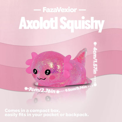 Lying Axolotl Squishy Toy - 1 Pcs Glitter Slow Rising Squeeze Toy, Maltose Filled TPR Stress Relief Fidget Toy, Cute Transparent Handheld Desk Pet Sensory Toy, Age 3+ (Pink)