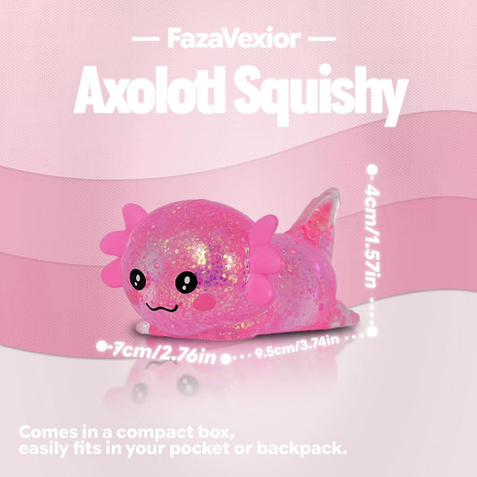 Lying Axolotl Squishy Toy - 1 Pcs Glitter Slow Rising Squeeze Toy, Maltose Filled TPR Stress Relief Fidget Toy, Cute Transparent Handheld Desk Pet Sensory Toy, Age 3+ (Pink)