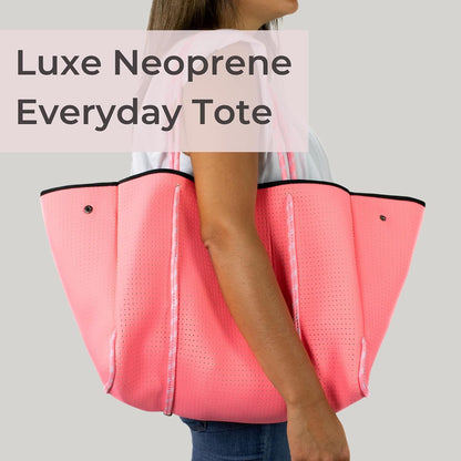 POPUPS Large Neoprene Tote Bag for Women - Everyday Designer Handbag for Travel Work and Beach with Pockets and Zipper Pouch