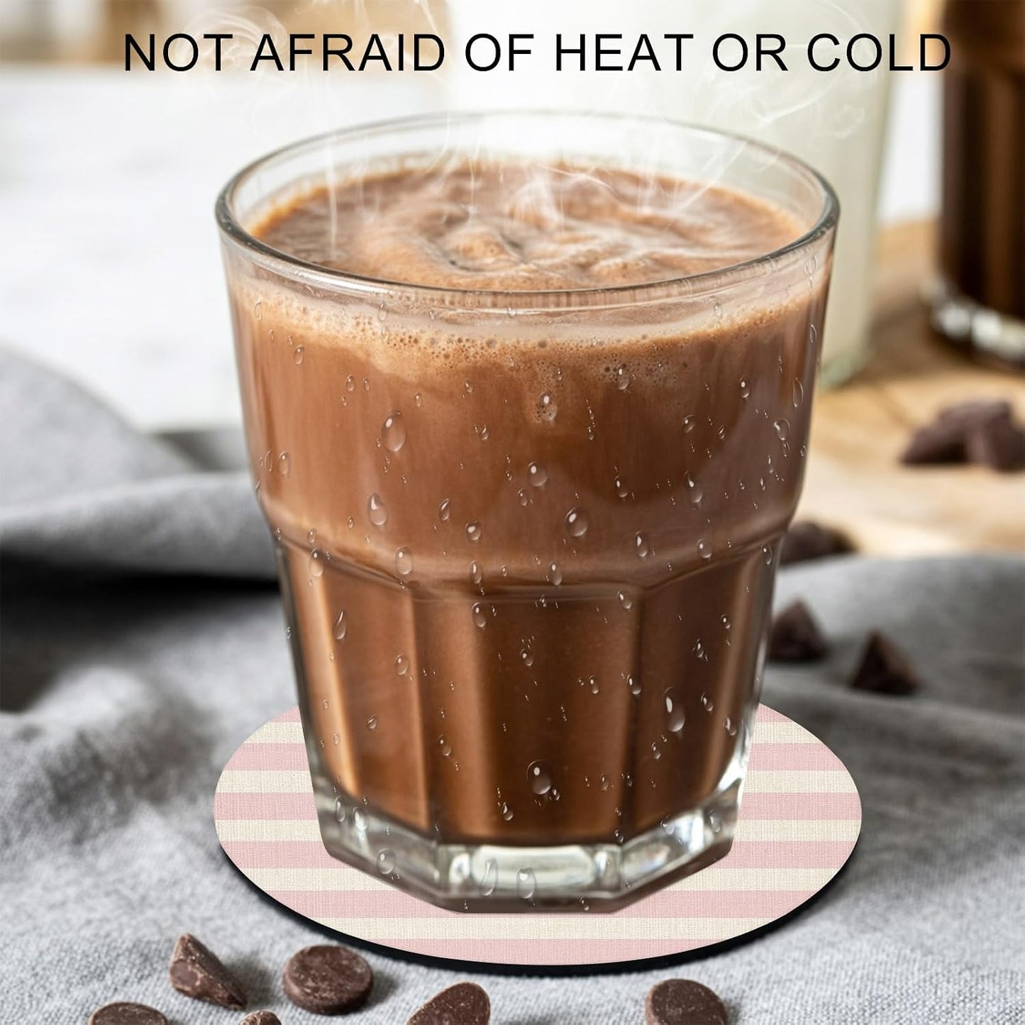 Pink Striped Coasters Set of 2, Absorbent Coasters for Drinks, Retro Minimalism Classic Stripes Lines Coaster for Bar Office Dining Coffee Table Accessories Decor, Non Slip Round Desk Coaster