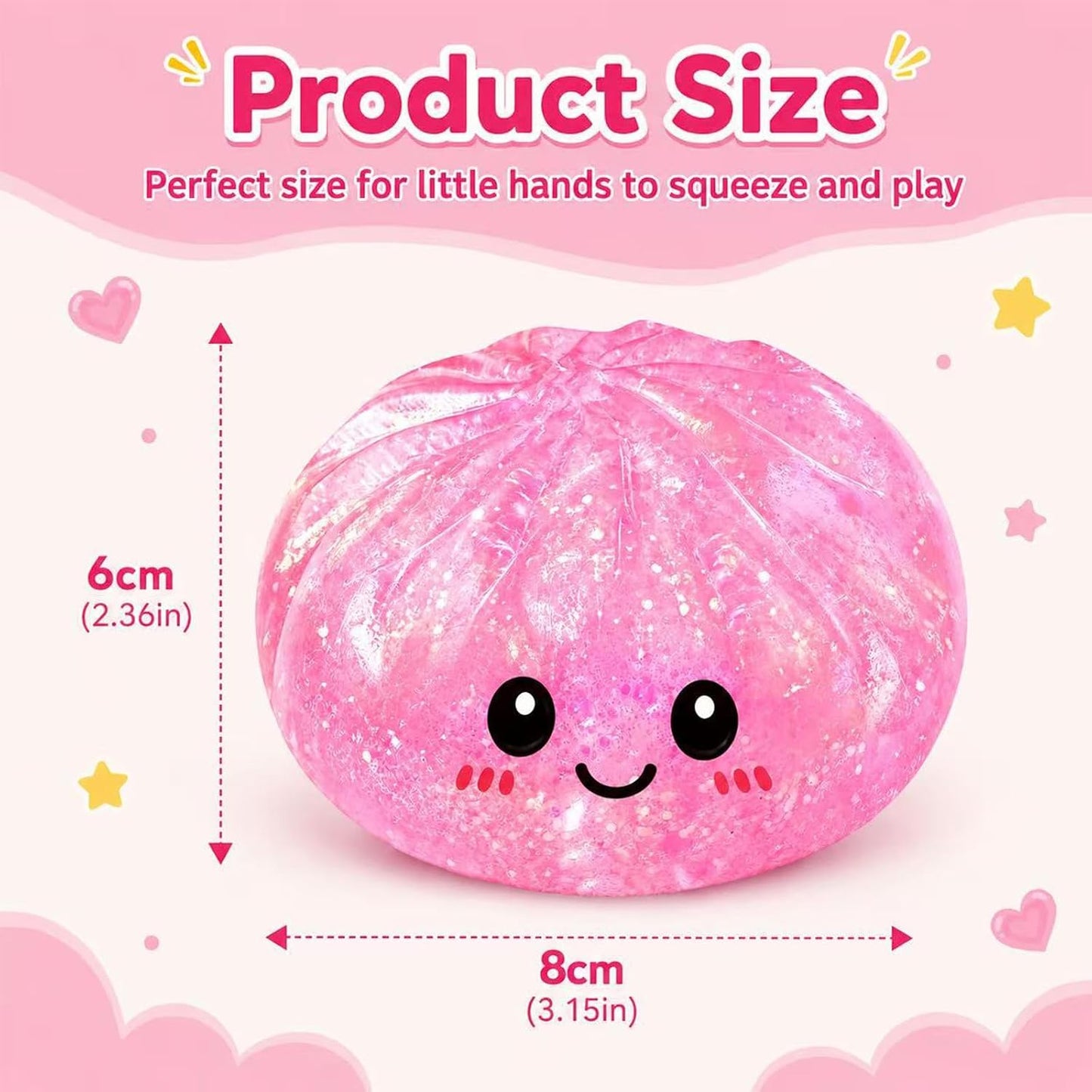 Dumpling Squishies, Glitter Dumpling Mystery Box, Fidget Sensory Toy for Adults,Colorful Dumplings Stress Balls with Food Steamer,Stretchy Desk Toys (Glitter Pink)
