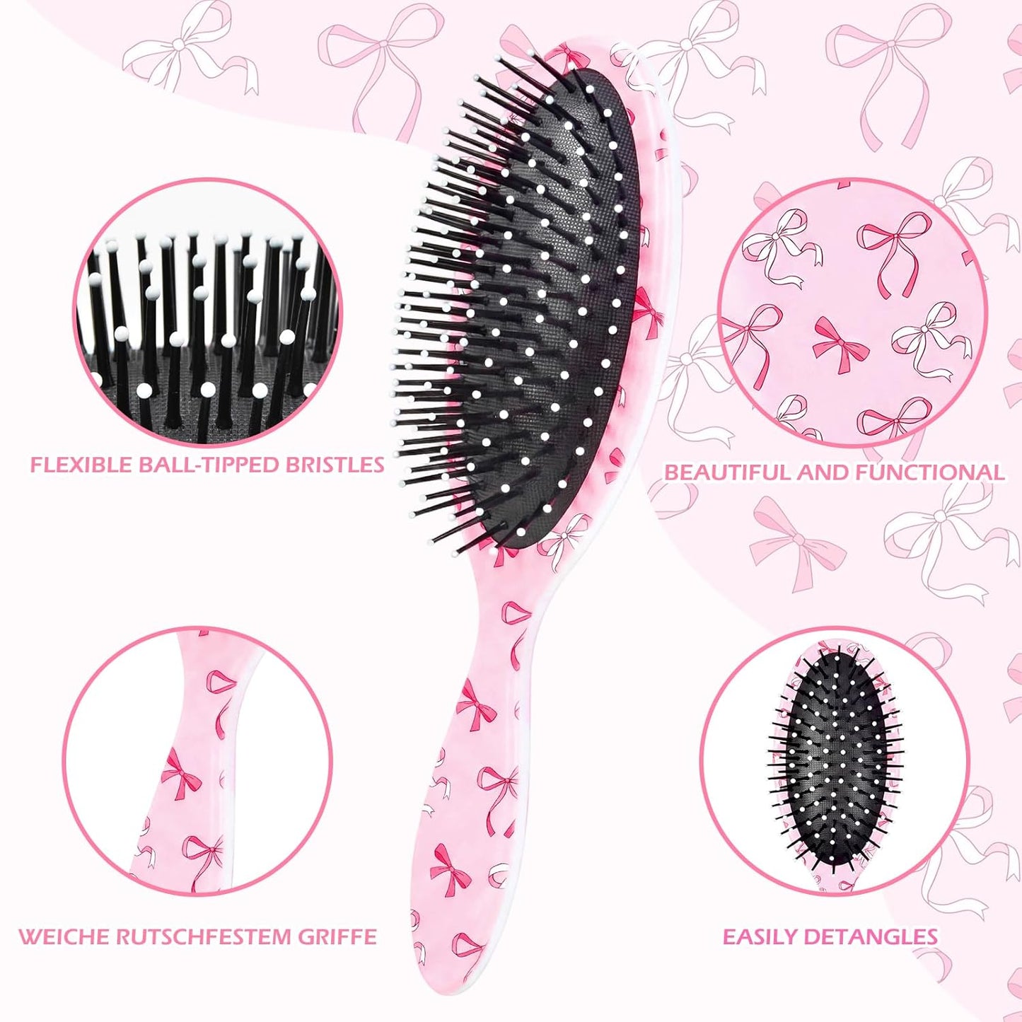 Girls Hair Brush for Women, Hair Brushes Girls Brush Pink Bow Detangling Brush for Curly Hair Pain-Free Girl Hairbrush Kids