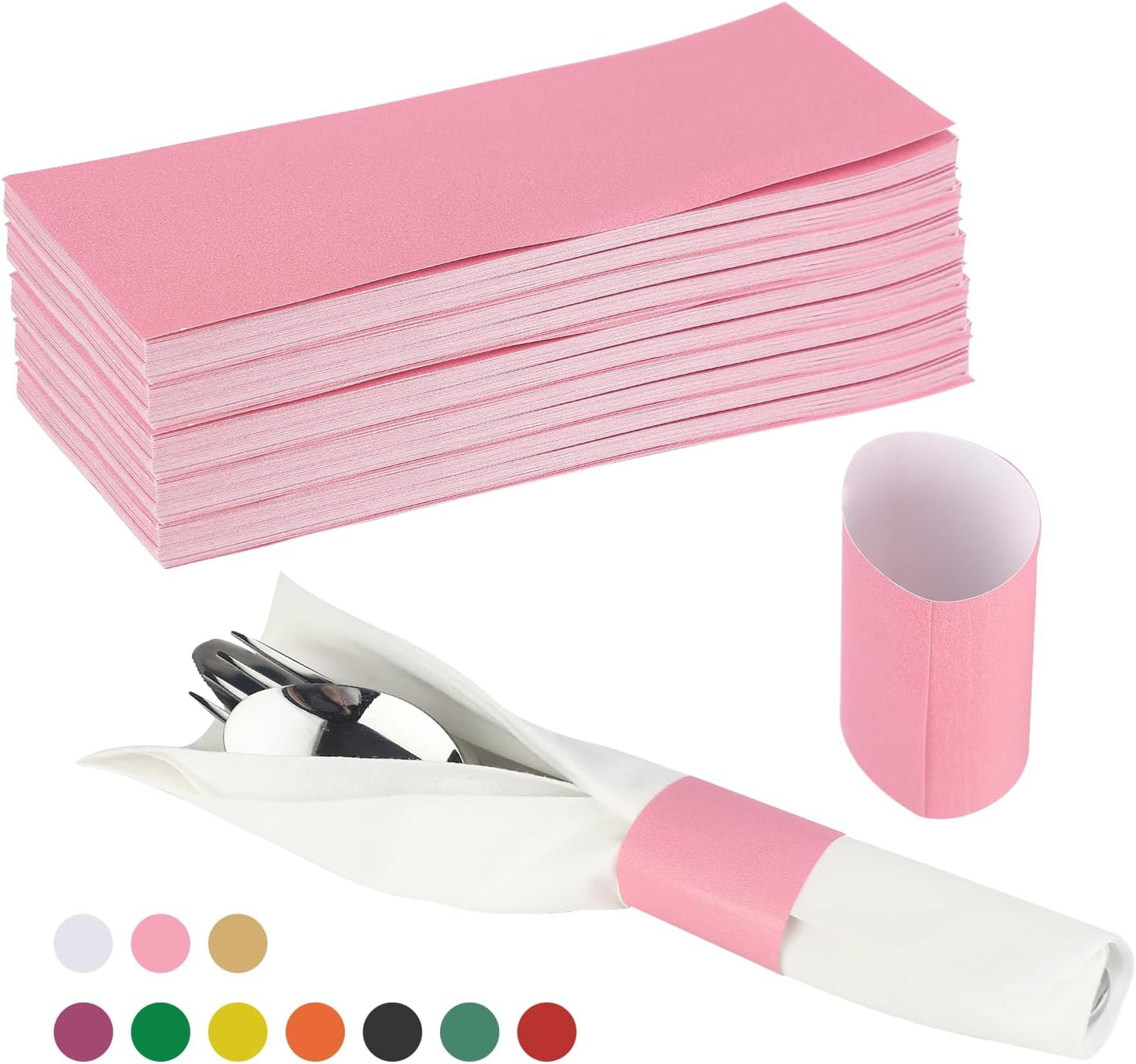 Germiwipe Paper Napkin Band Box of 500,Napkin Rings Self Adhesive,Silverware Wraps Bands Perfect for Birthday Parties, Weddings, Family Reunion & Events(Pink-500pcs)