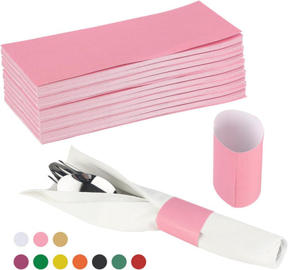 Germiwipe Paper Napkin Band Box of 500,Napkin Rings Self Adhesive,Silverware Wraps Bands Perfect for Birthday Parties, Weddings, Family Reunion & Events(Pink-500pcs)