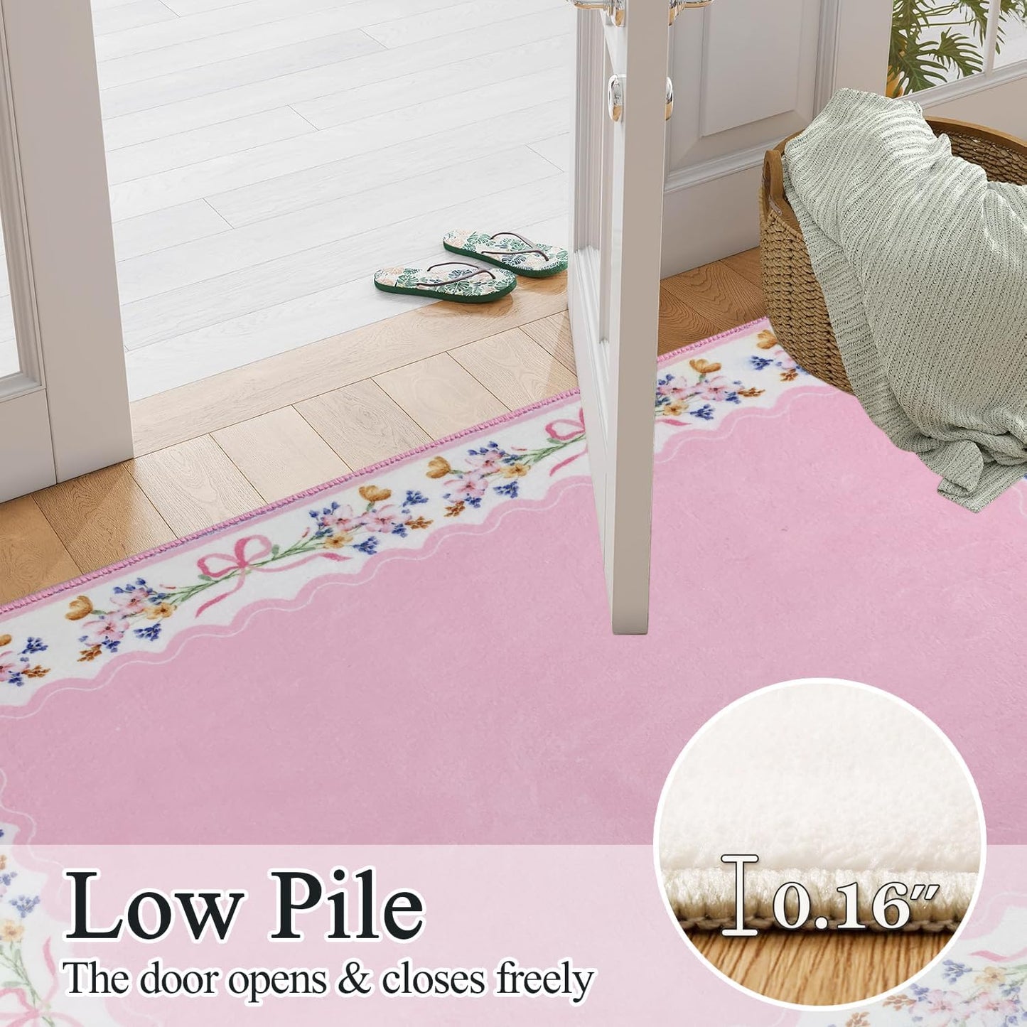 SHIYUE Boho Floral Bathroom Rugs, Ultra Soft Microfiber Water Absorption Non Slip Mat for Shower Bedroom Farmhouse Entryway Deco(18" x 47" Pink Bow)