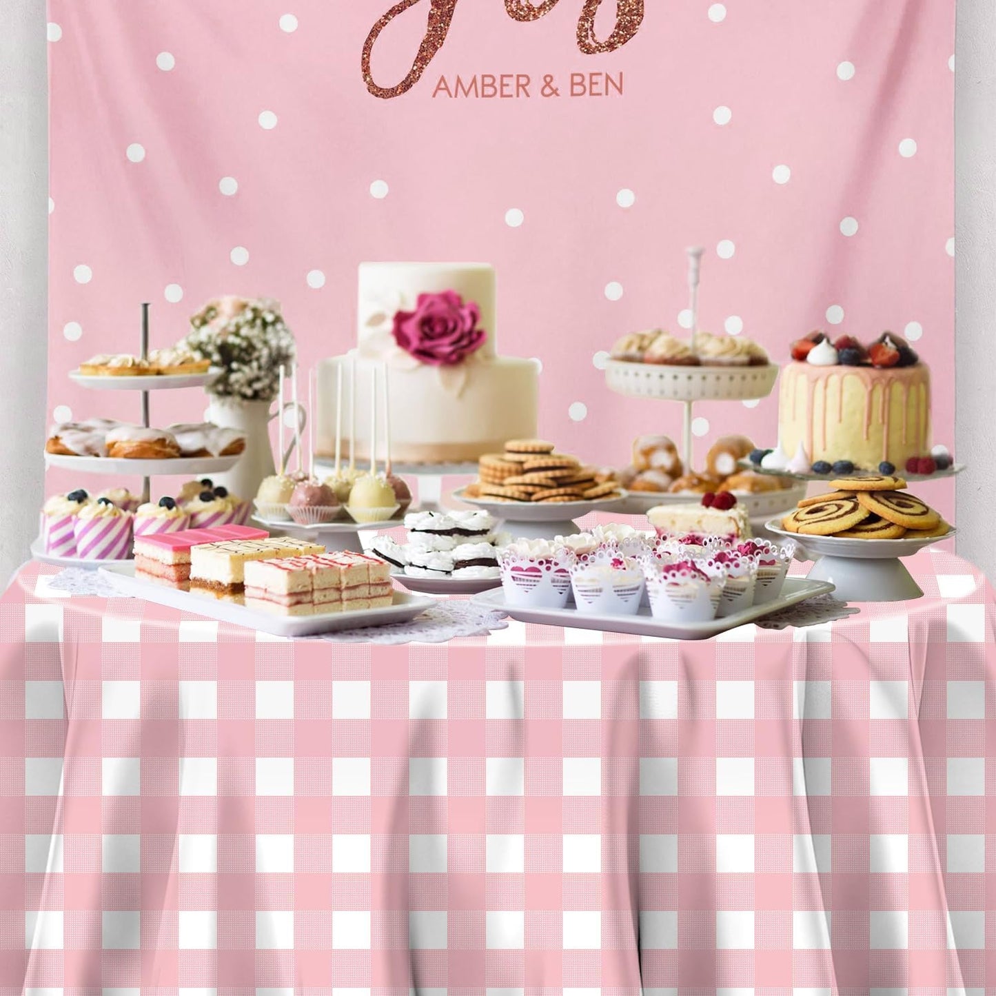 3 Pack Pink Round Tablecloth Pink and White Circular Checkered Table Covers Easter Round Tablecloth Outdoor and Indoor Party Decorations for Picnic Barbecue Holiday Party Supply 84 Inch