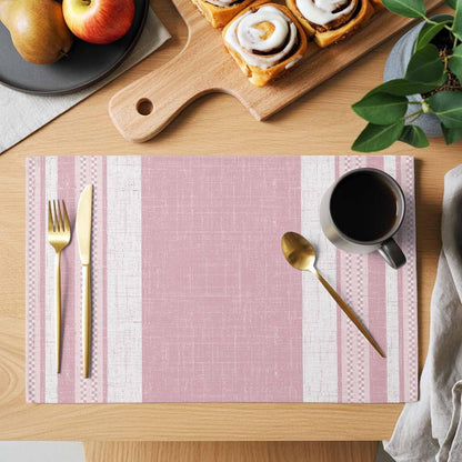Vintage Pink Striped Placemats Set of 6, Farmhouse Modern Stripes Boho Placemats for Dining Table, Place Mats for Kitchen Tabletop, Waterproof Wipeable Dining Table Mats Set