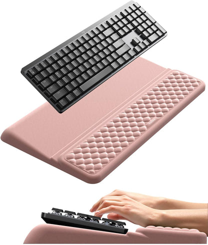 Vaydeer Wrist Rest with Keyboard Stand, Computer Wrist Support Pad, Ergonomic Keyboard Riser Holder Lifter Tray with Wrist Pad, Memory Foam Desk Cushion, Palm Hand Typing for Office Home School-Pink