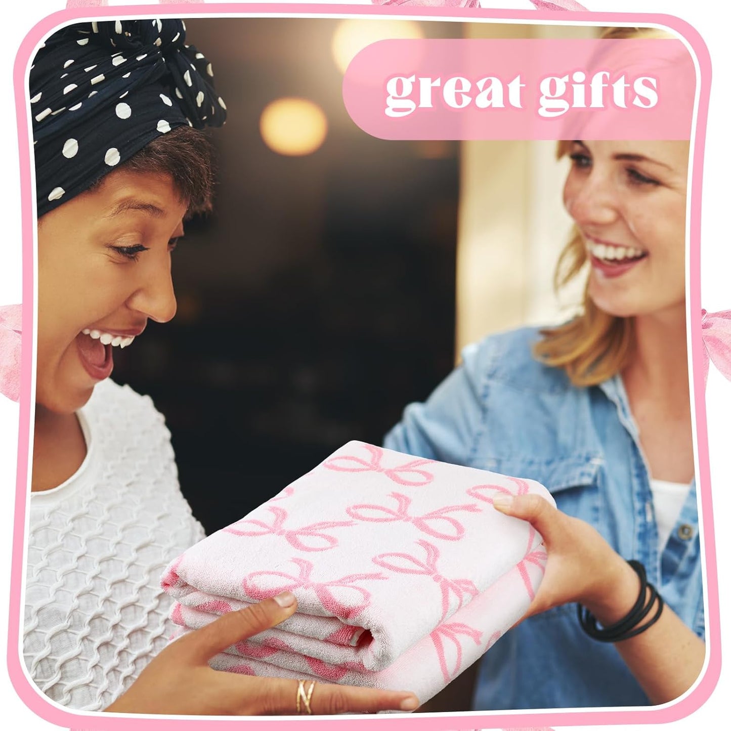 SmoothNovelty 2 Pcs Pink Bow Bathroom Towels 100% Cotton Coquette Bow Bath Towels 28 x 55 Inch Absorbent Soft Preppy Bathroom Decor for Spa Gym Kitchen Women Gifts