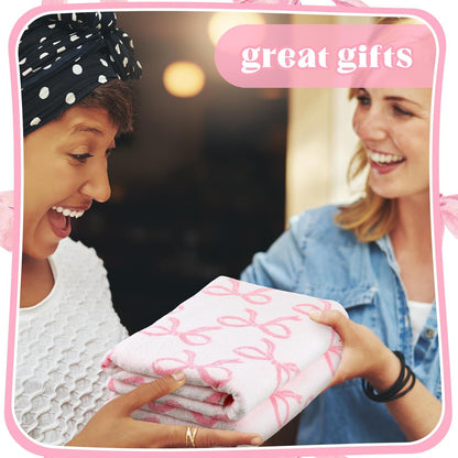 SmoothNovelty 2 Pcs Pink Bow Bathroom Towels 100% Cotton Coquette Bow Bath Towels 28 x 55 Inch Absorbent Soft Preppy Bathroom Decor for Spa Gym Kitchen Women Gifts