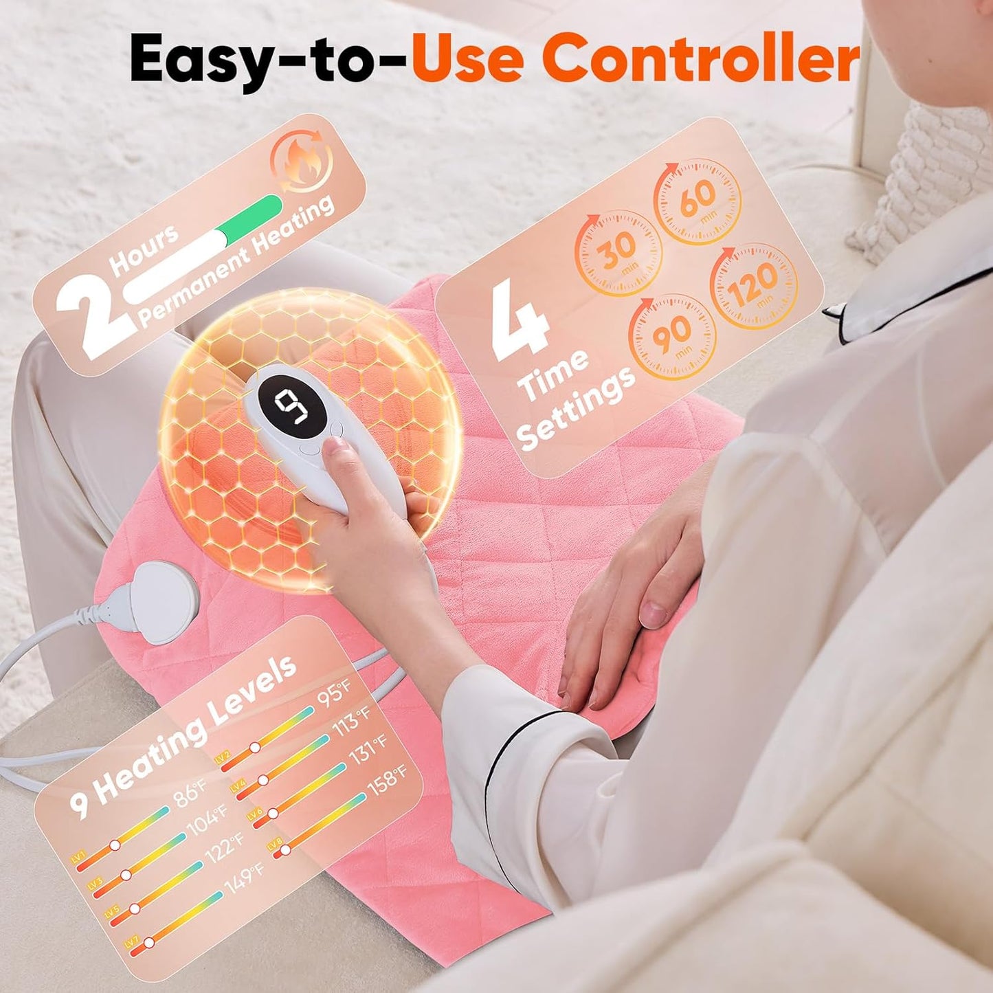 Pink Weighted Heating Pad for Neck Shoulders and Back, Mothers Day Gifts for Mom Wife Grandma, Birthday Gifts for Teen Girls Women, Electric Heated Blanket with 9 Heat Options 4 Auto-Off Timer