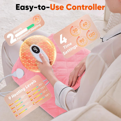 Pink Weighted Heating Pad for Neck Shoulders and Back, Mothers Day Gifts for Mom Wife Grandma, Birthday Gifts for Teen Girls Women, Electric Heated Blanket with 9 Heat Options 4 Auto-Off Timer