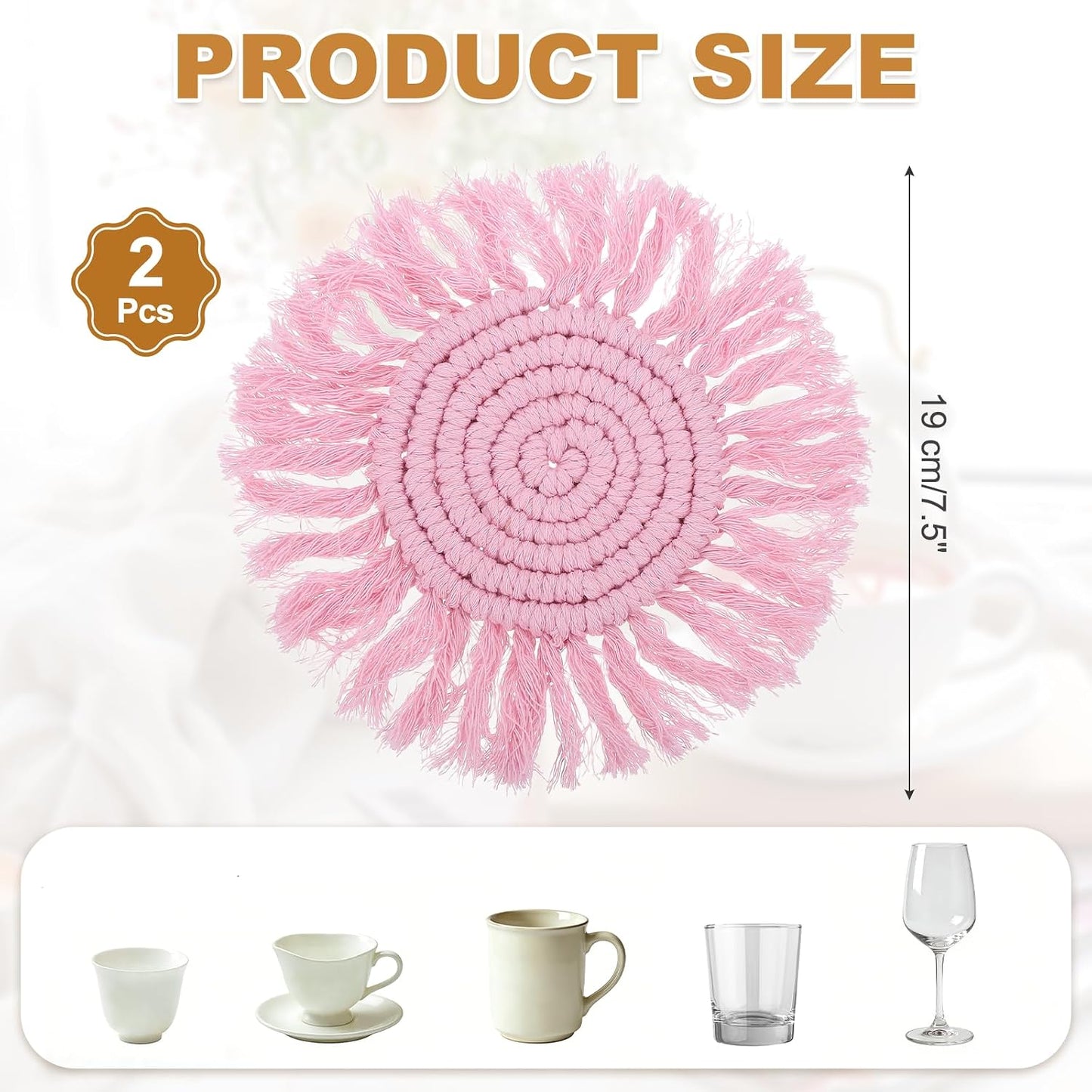 uxcell 2Pcs Boho Coasters, Round Handmade Woven Absorbent Coasters with Tassel Farmhouse Cup Mat Table Protection for Coffee Drink Mug Home Office Decor Housewarming Gift, Pink