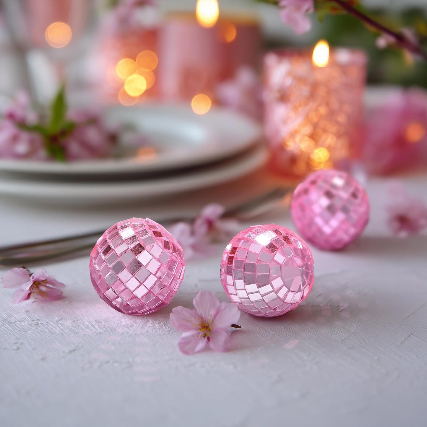 Yescom 20PCS 1.6" Small Disco Ball Mirror Mini Hanging Glass Decoration for Events Wedding 70s 80s Party Business Holiday Home Decor Pink