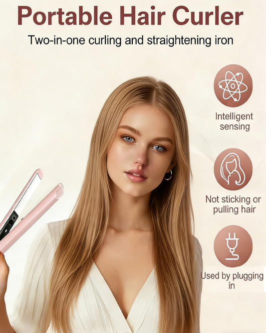 Mini Dual Purpose Curling Iron for Short Hair Portable Travel Size Curling Iron 2026 New 2 in 1 Straightener and Curler Small Flat Irons for All Hair Types Hairs Styling Tool for Home (Light Pink)