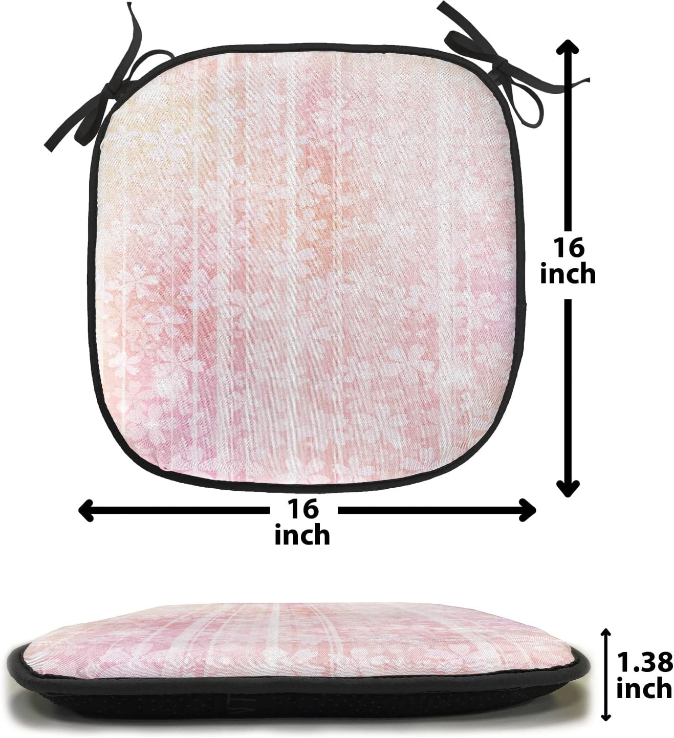 Lunarable Pale Pink Chair Cushion Pad, Floral Pattern Essence Growth Nature Beauty Blossoms Dreamy Spring Print, Seat Padding for Kitchen & Patio with Anti-Slip Backing, 16"x16", Salmon and Peach