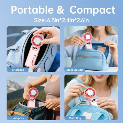 Handheld Portable Fan with Ice Cooler: 199-Speed 5500mAh Rechargeable Handheld Fan, 12H Time Hand Cooling Personal Fans with 20000 RPM Air Turbo Tech for Travel Outdoor (Pink)
