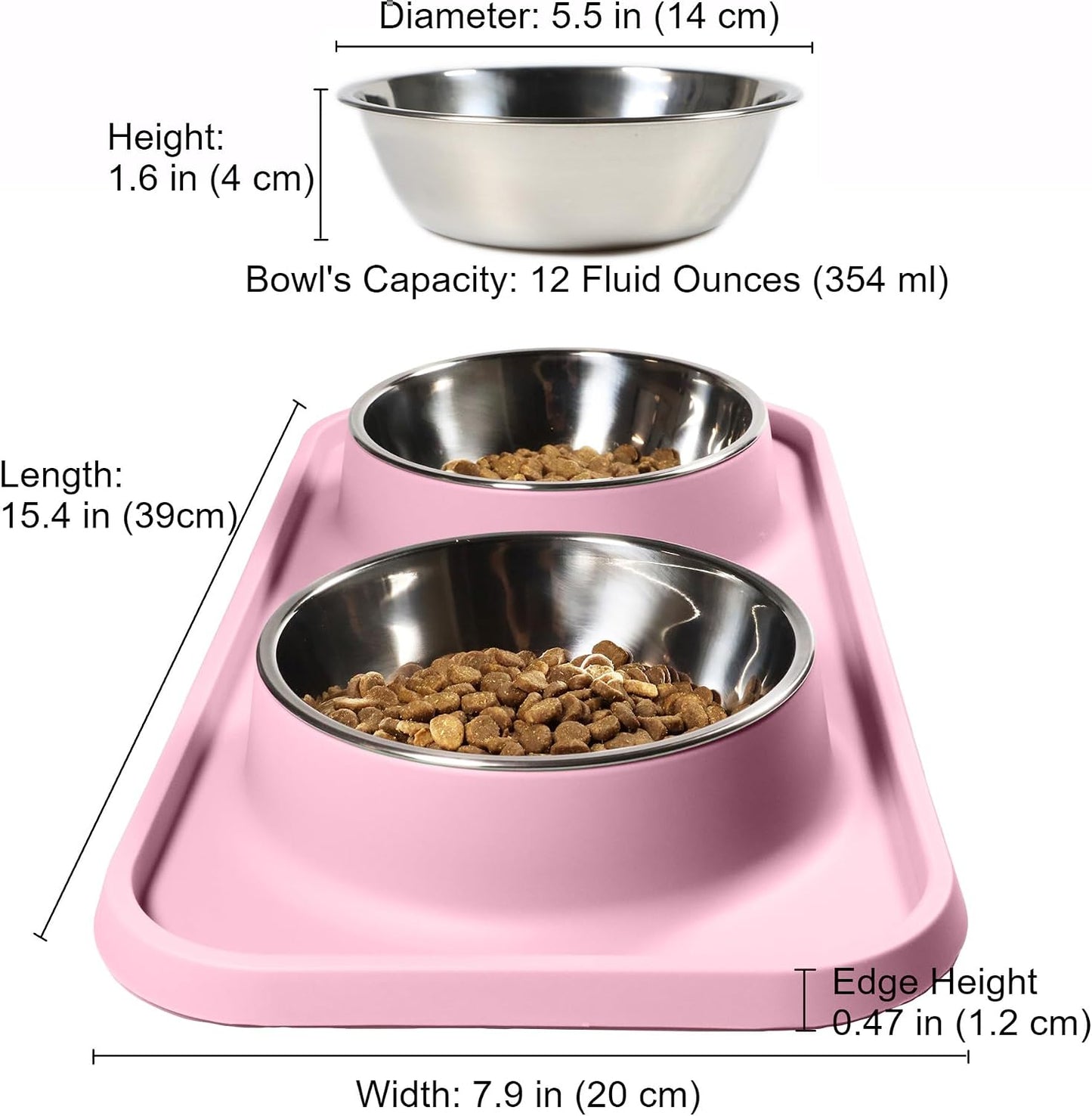 L.D.Dog Cat Food Bowls, Cat Bowls Non-Skid and Non-Spill Silicone Pads with PP Stand, Removable Stainless Steel Food and Water Dishes for Cats, Small Size Dogs