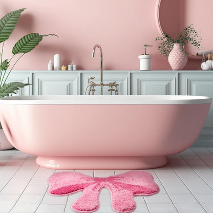 Tinideya 2 Pcs Bathroom Pink Bow Rugs Coquette Preppy Cute Bow Shaped Bath Mats Home Decor Non Slip Soft Plush Absorbent Washable Carpet for Tub Shower Doormat, 19.7" x 18.5"