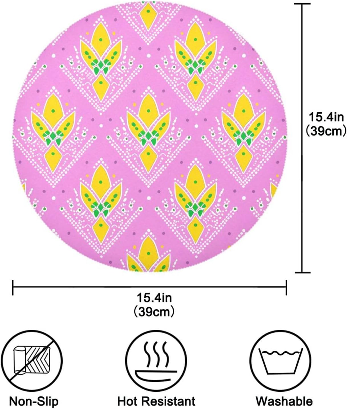 Yellow Peach Pattern rattan round placemats reusable chalkboard placemats pvc individuales para mesa de comedor elegantes 15.4x15.4in set of 6