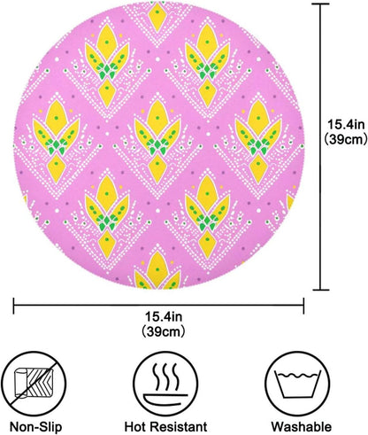 Yellow Peach Pattern rattan round placemats reusable chalkboard placemats pvc individuales para mesa de comedor elegantes 15.4x15.4in set of 6