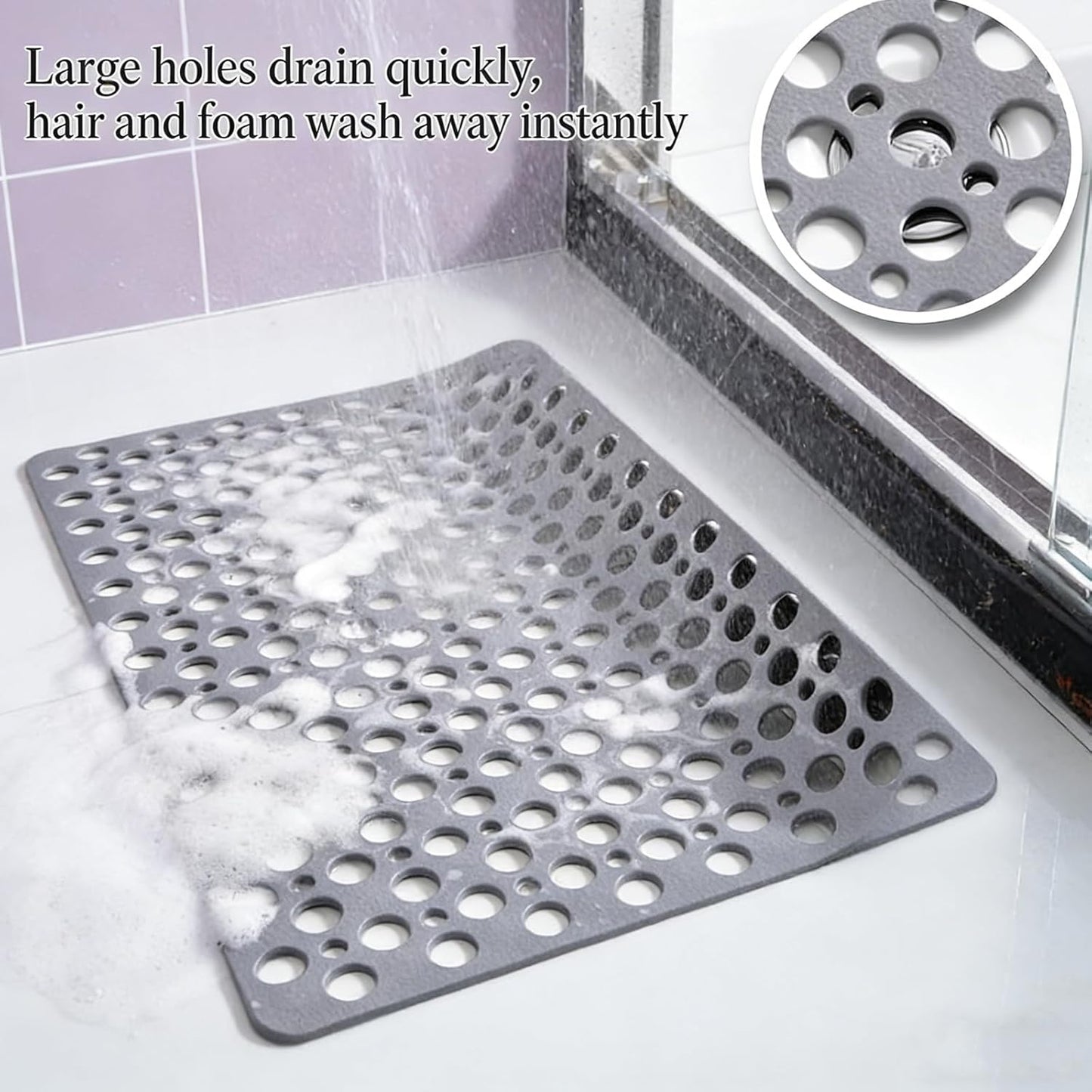 Shower Mat, Secure Shower Mats Easy to Clean, Bathtub Mat Non Slip with Suction Cups and Drain Holes, Soft Textured Design for Inside Shower Easy Dry&Cut (Pink,M (70 * 38cm))
