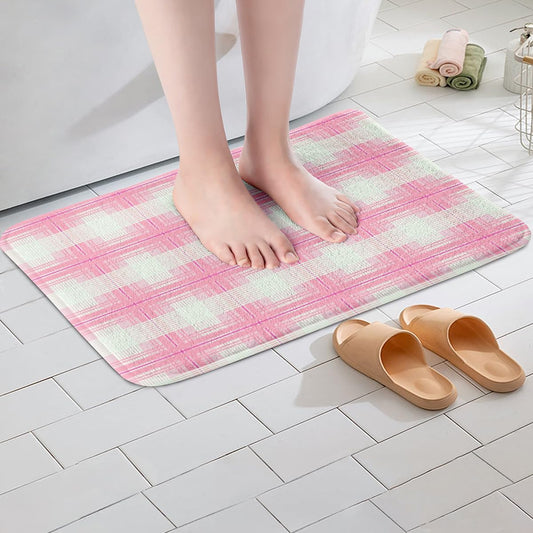 Manfei Pink Plaid Bath Mats Geometric Grid Checkered Bathroom Mats Rugs,Abstract Lattice Square Bath Carpets,Kids Boys Girls Room Decor,Non Slip Absorbent Plush Floor Rugs, 16Wx24L Inches