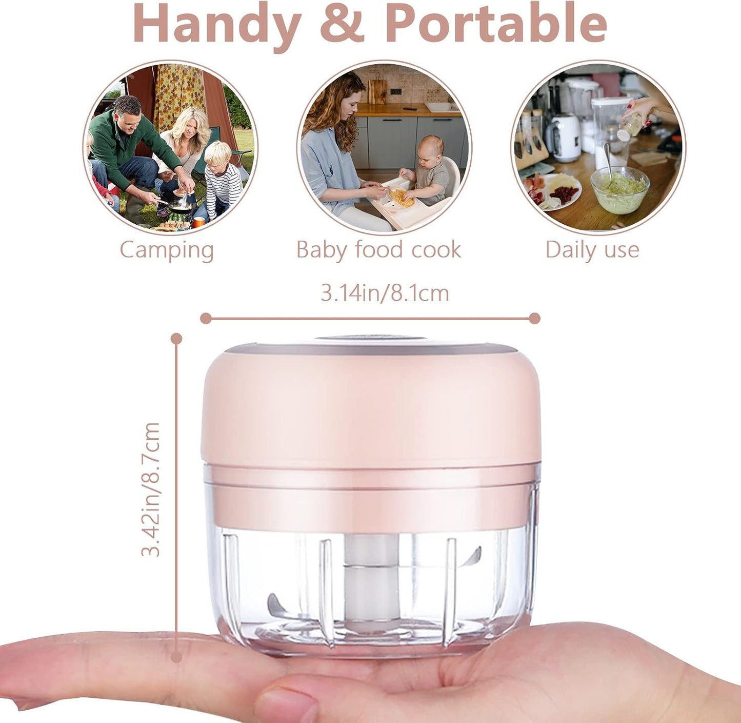 Electric Mini Garlic Mincer, 100ML USB Vegetable Onion Chopper, Portable Small Food Processor for Ginger, Chili, Vegetables