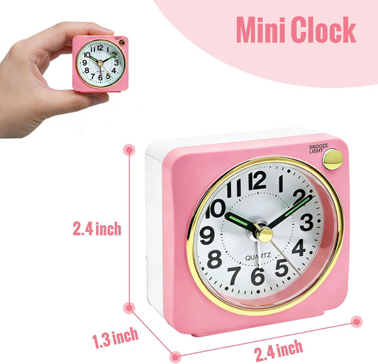 Lamisola Ultra Small Battery Analog Travel Alarm Clock, Retro Bedside Desk Clocks for Bedrooms, Vintage Home Decor for Bathroom Kichen Office Room,Pink
