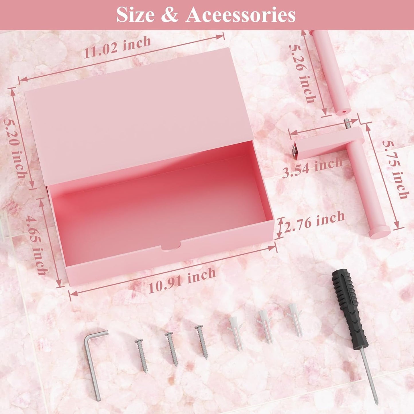 Tindbea Toilet Paper Holder with Storage Double Roll Toilet Paper Holder with Shelf, Tampon Holder for Bathroom Stainless Steel Wall Mounted Wipes Holder Dispenser, Pink