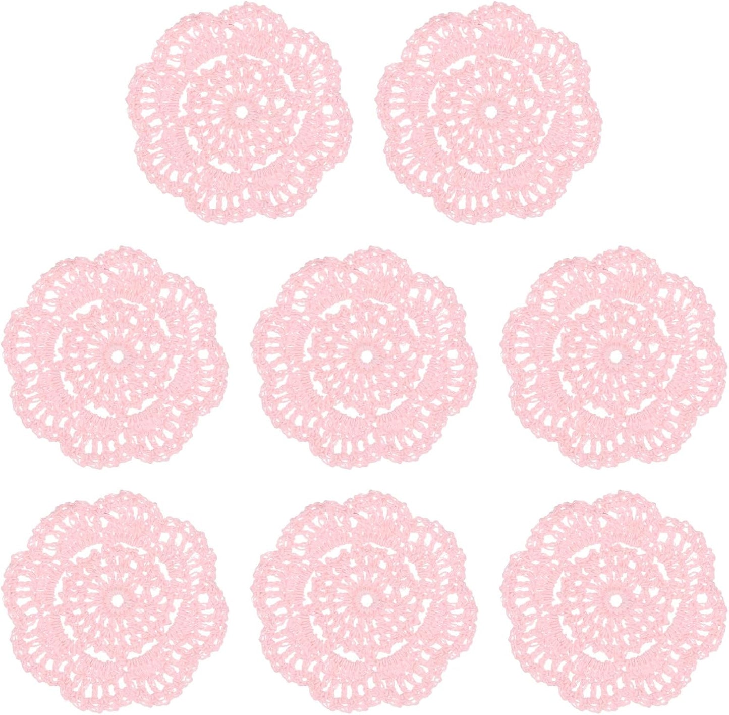 M METERXITY 8-Pack Handmade Crochet Coasters, 4Inch/10cm Round Cotton Placemats for Table/Cup/Bowl/Vase/Tea Trays/Home Decoration, Lace Doilies Place Mats [Light Pink]