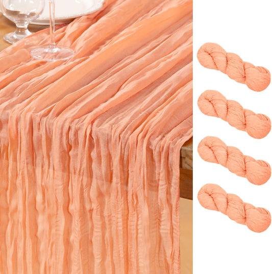 DeZerlor Peach Cheesecloth Table Runner 4 Pack Summer Table Runners Boho Gauze 120 Inches Cheese Cloth Table Decor for Wedding Bridal Baby Shower Parties
