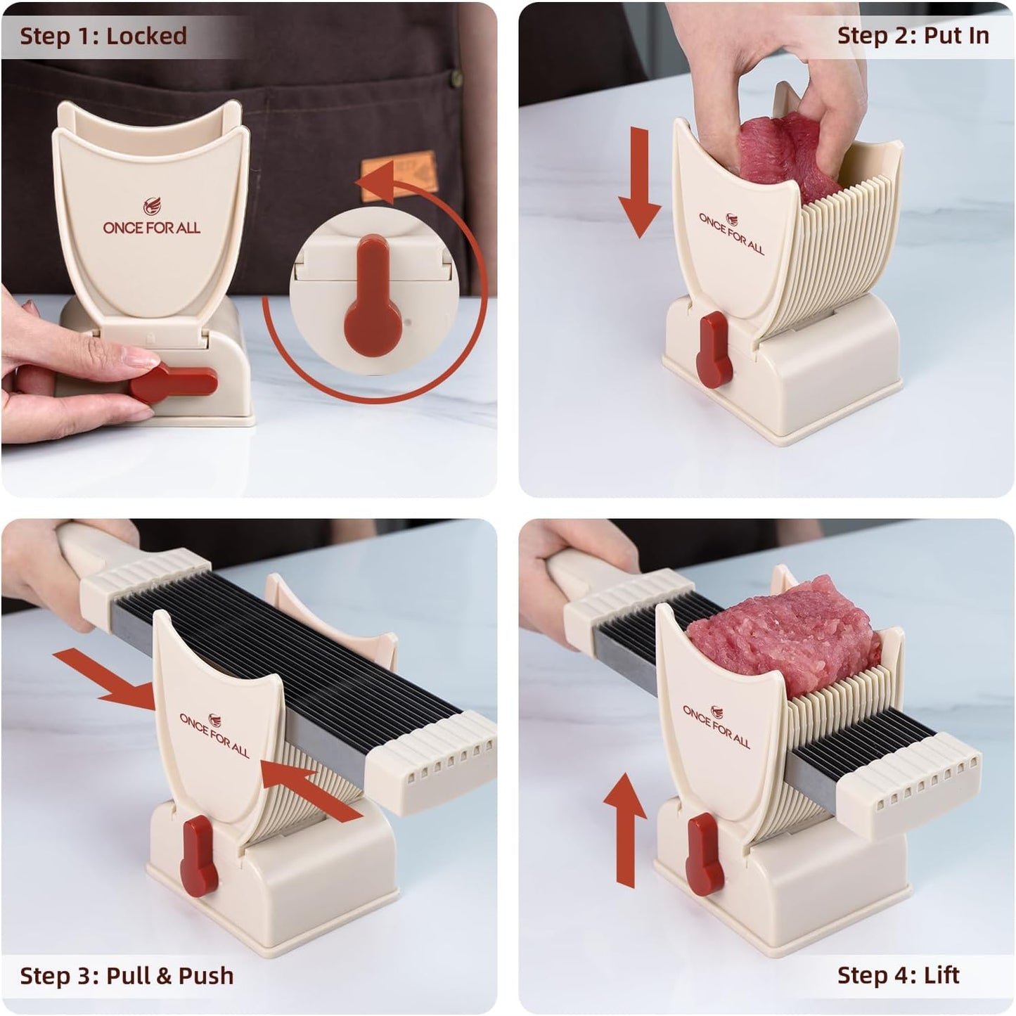 ONCE FOR ALL Meat Slicer Cleaver Kitchen Knife Set For Meat Slicing Shredding, Manual Fresh Meats Cutter Food Slicer For Beef Pork Mutton For Home Cooking BBQ Hot Pot (Pink)