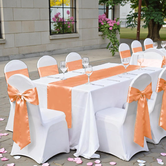 VDS Pack of 2 Satin Table Runners 12" x 108" - Charmeuse Sateen Silk Centerpiece Cloth Linen for Wedding Birthday Graduation Engagement Ceremony Event Party Banquet Table Decoration (Peach)