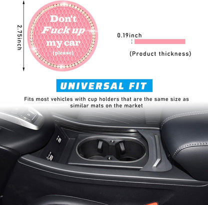 4 PCS Bling Car Cup Coaster, 2.75 Inch Anti-Slip Cup Holder Insert Coasters, Universal Crystal Rhinestone Auto Drink Car Cup Mat, Interior Car Accessories for Women Girls (Pink)