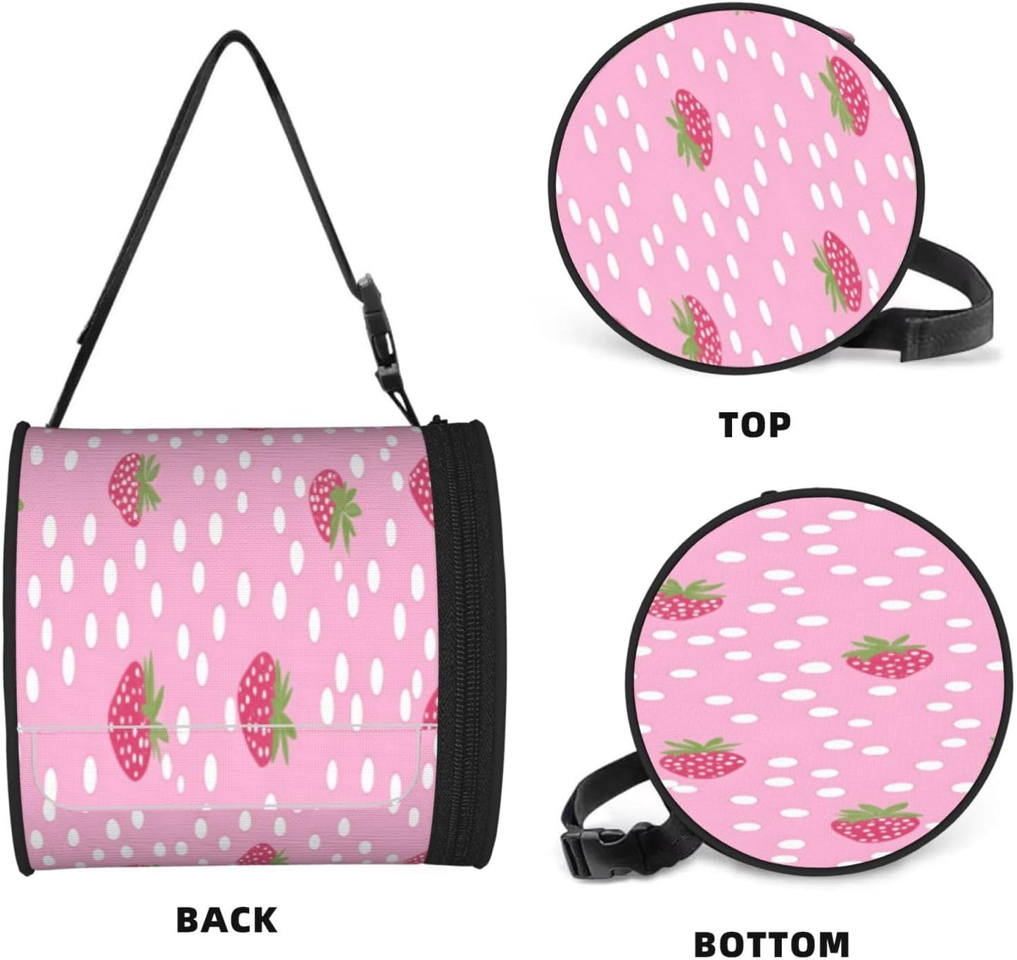 Oxford Cylinder Tissue Holder, Round Tissue Container Pink Strawberry Dots Pattern - 6.3''X6.3'' Portable Toilet Paper Roll Cover Tissue Box for Home Car Camping Office Travel