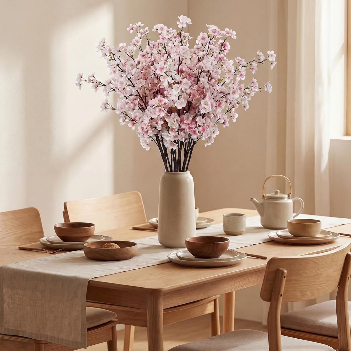 Giegxin 8 Pcs Silk Cherry Blossom Branches Cherry Blossom Tree Stems Long Stem Artificial Flowers for Tall Vase Flowers for Home Wedding Vase Floral Arrangements (Pink,43.3")