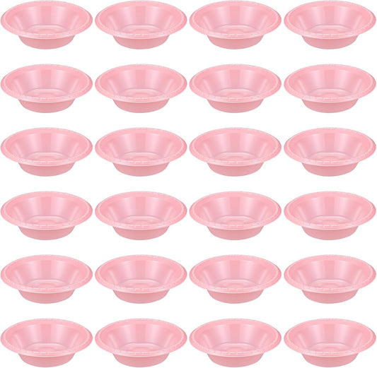 24 Pack 16oz Pink Disposable Plastic Bowls Dessert, Ice Cream, Salad, Soup Serving Cups for Party, Picnic, Food Snacks (Pink)