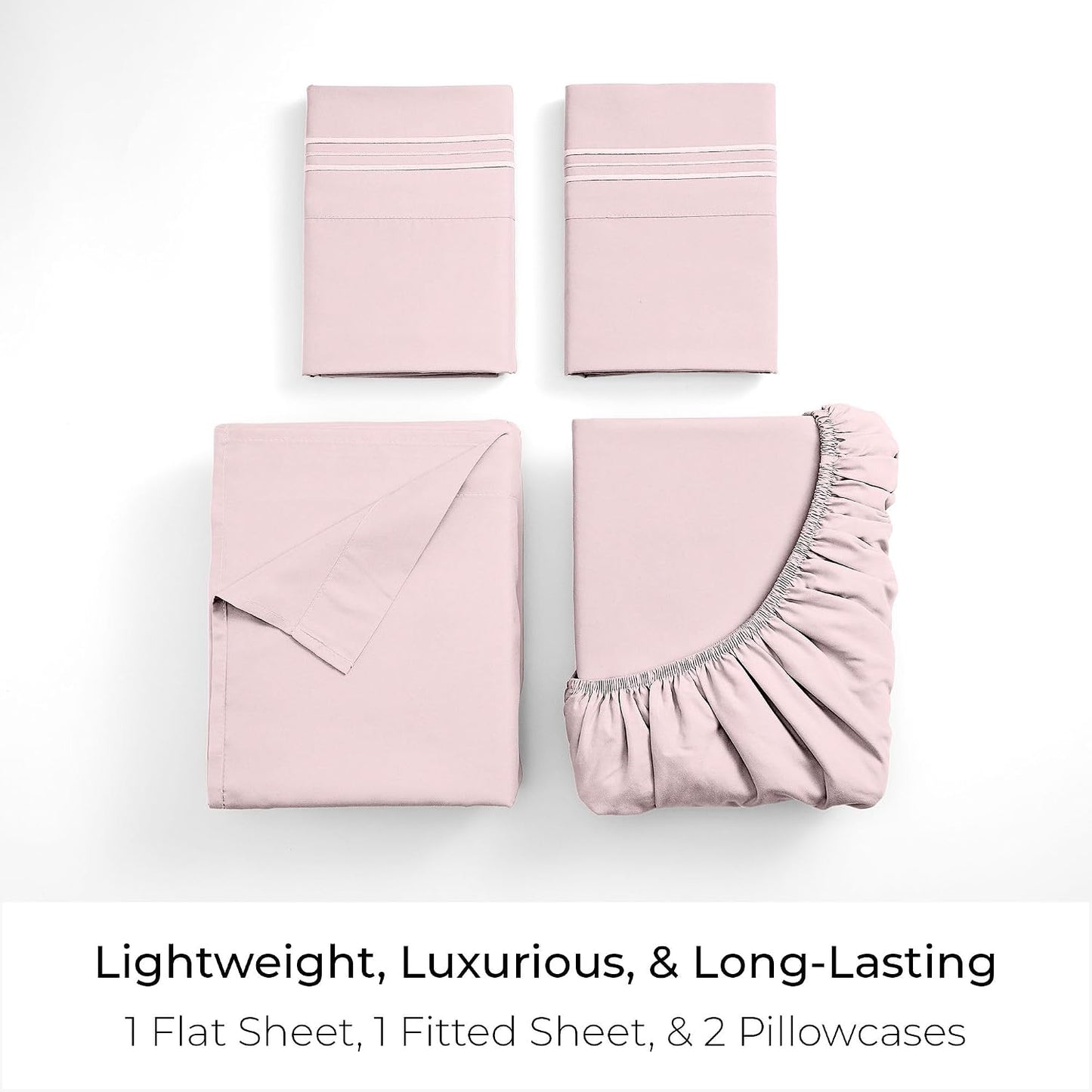 Mellanni Queen Sheets Set - 4 PC Iconic Collection Bedding - Hotel Luxury, Extra Soft, Cooling Bed Sheets - Wrinkle, Fade, Stain Resistant (Queen, Blush Pink)