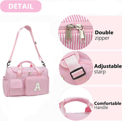 Kids Travel Duffle Bag Dance Bag Gifts for Girls Initial Gym Bag with Shoes Compartment for Women Lightweight Weekender Bags Pink-A