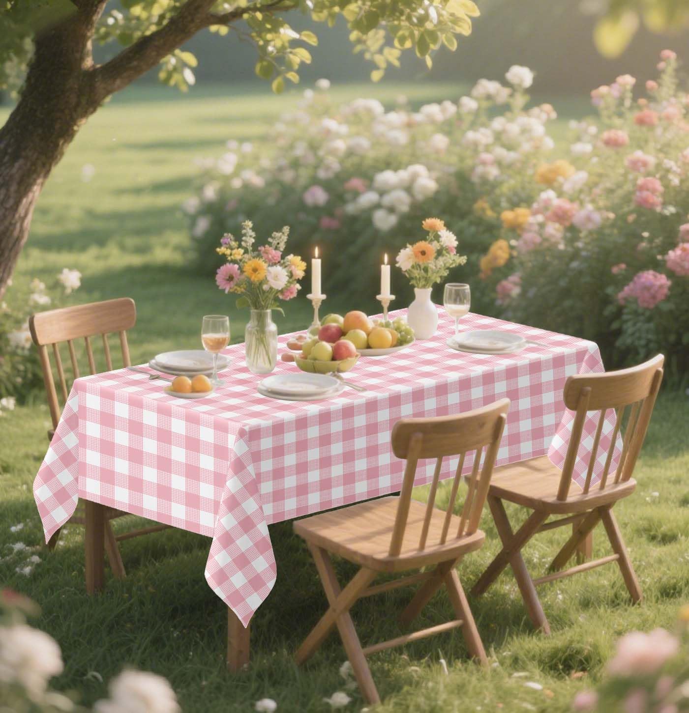 HEIPINIUYE 2 Pack Pink Gingham Tablecloth Disposable 54 x 108 Inch Pink and White Plaid Plastic Table Cloth Disposable Rectangle Table Cover for Party Birthday Picnic Checkered Tablecloths