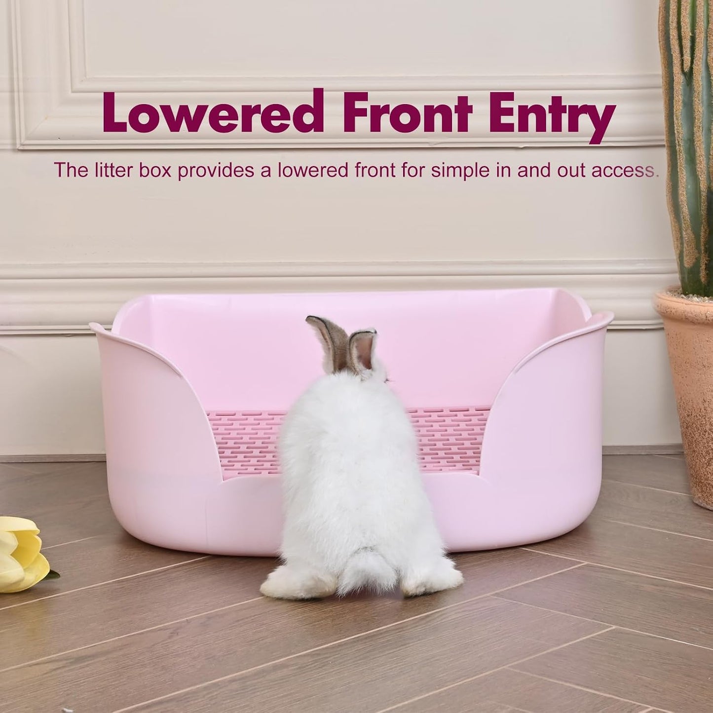 Large Rabbit Bunny Litter Box (15.5" x 11.1" x 6.2") Small Animal Litter Pet Toilet Potty Trainer Corner Litter Bedding Box Pet Pan for Rabbits Guinea Pig Easy to Clean (Light Pink)
