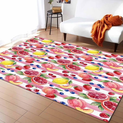 Area Rug for Bedroom Living Room Decor,Summer Peach Lemon Grapefruit Ultra Soft Non-Slip Accent Rugs Indoor Large Floor Carpet Blueberry Strawberry Pink Stripe Non-Shedding Nursery Floor Mat,48x72in