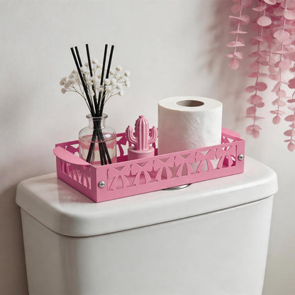 OYEFLY Pink Bow Toilet Paper Basket Set of 2 Metal Bathroom Organizer Pink Bathroom Decor Cute Toilet Paper Holder Coquette Bathroom Accessories Feminine Toilet Basket for Vanity Counter Shelf