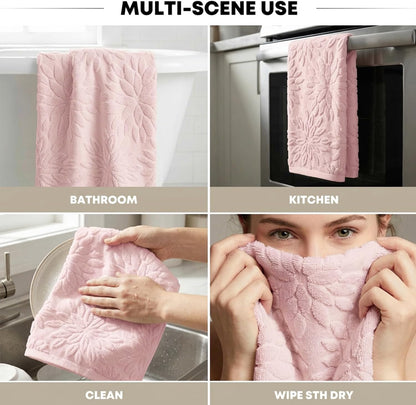 Artoid Mode 2 Pcs Pink 3D Dahlia Floral Jacquard Hand Towels for Bathroom, 100% Cotton Soft Absorbent Bathroom Decor Towels, 13.7 x 29.5 Inch