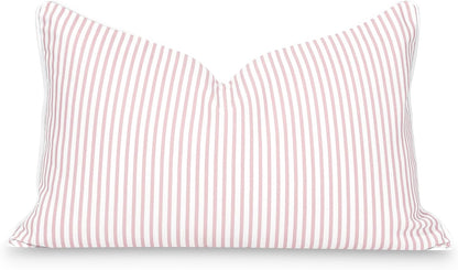 Hofdeco Premium Coastal Patio Indoor Outdoor Lumbar Pillow Cover Only, 12"x20" Water Repellent for Backyard, Couch, Blush Pink Stripe