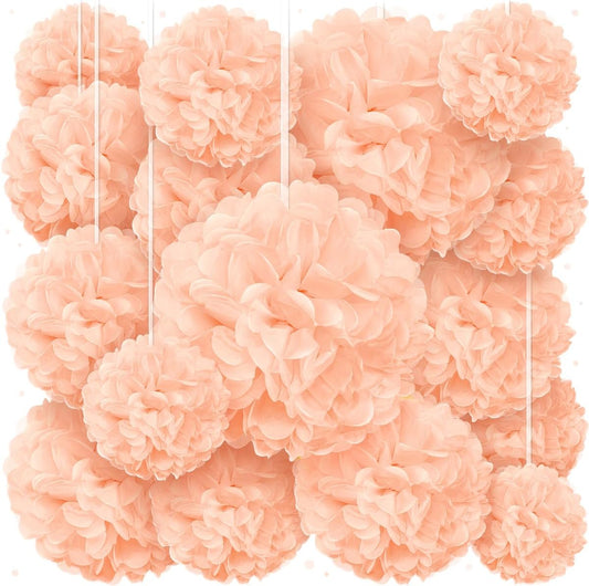 Peach Tissue Paper Pom Poms - Coral Peach Party Decorations for Birthdays, Weddings, Baby Showers and Special Occasions by Avoseta (16 Piece Set, Assorted Sizes)