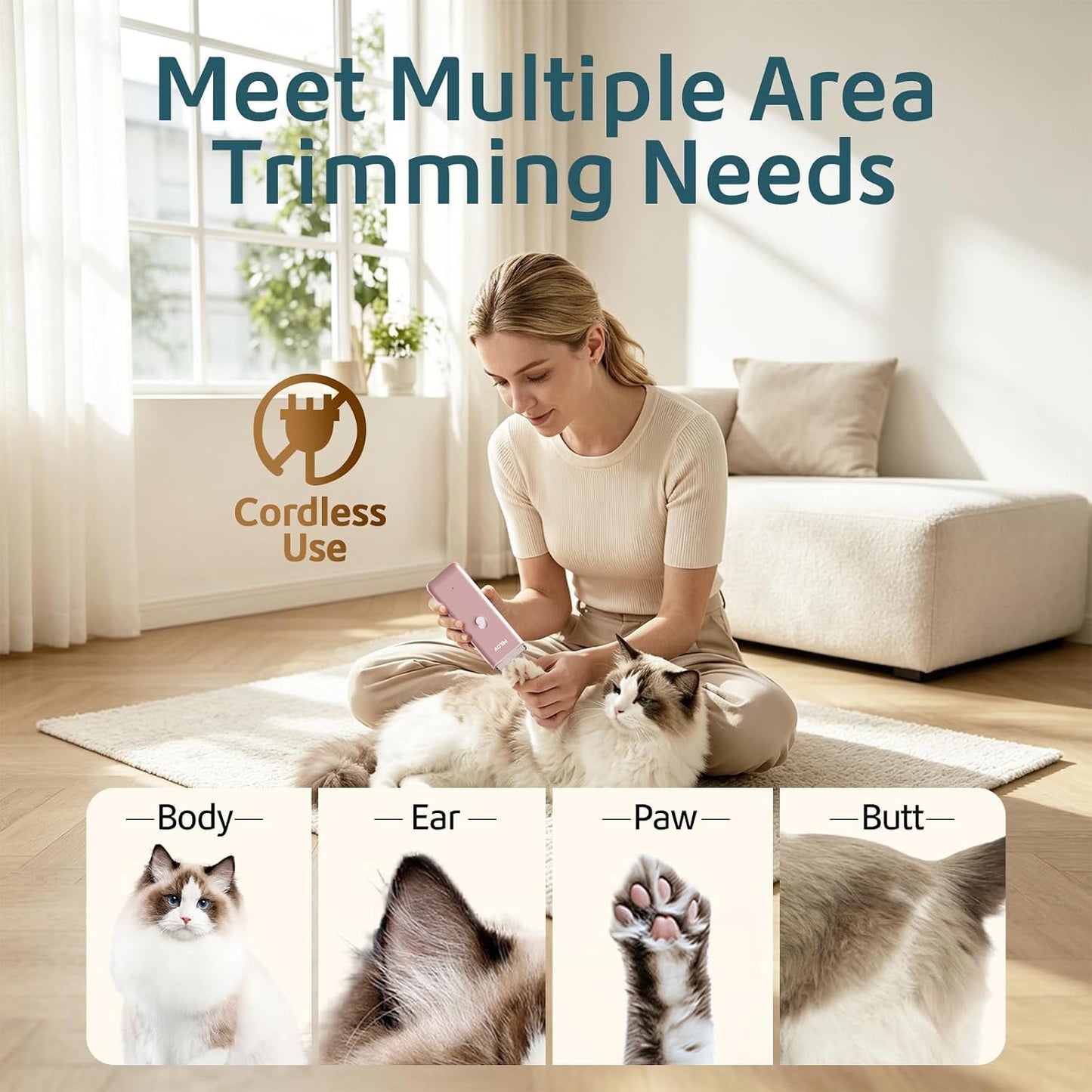 Dog Clipper Pet Grooming Kit Low Noise, Rechargeable Cordless Pet Shaver Waterproof Hair Trimmer for Small, Medium Dogs Cats Animals