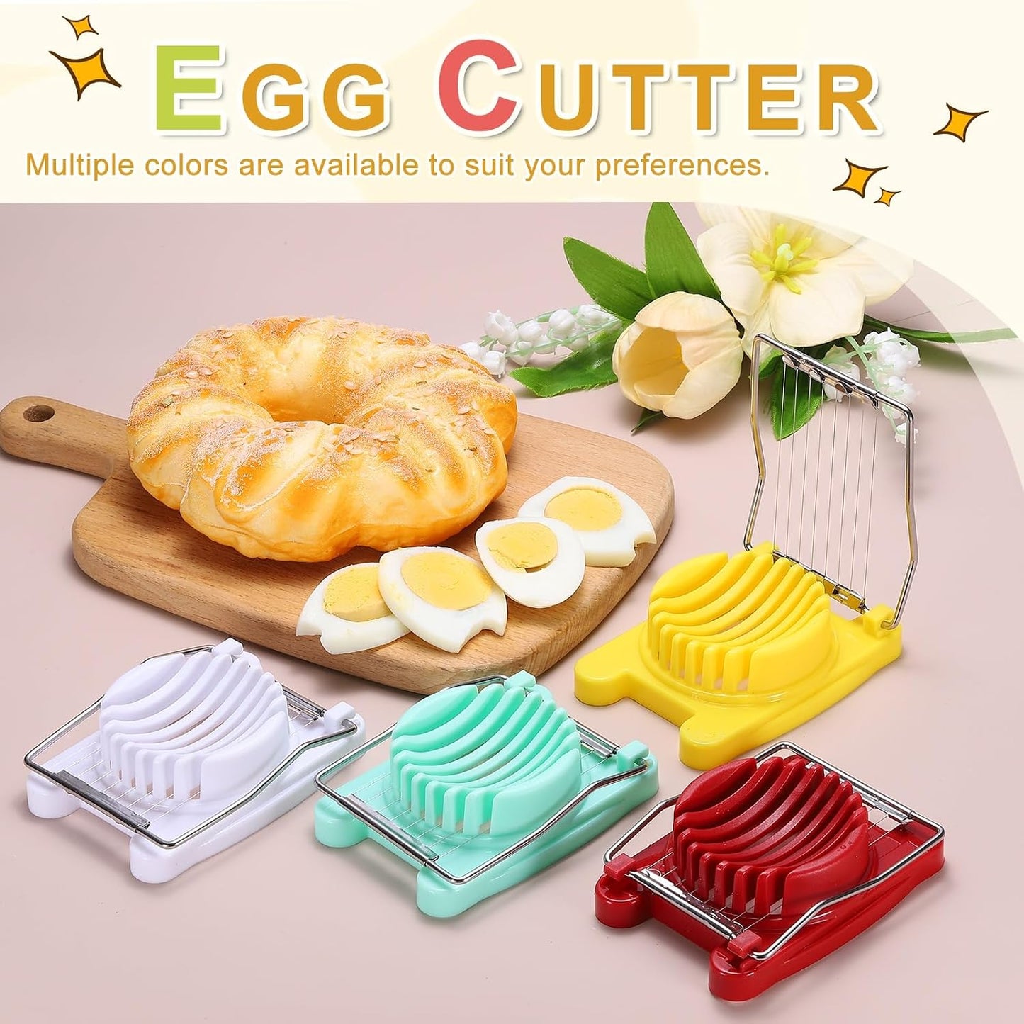 uxcell Egg Slicer for Hard Boiled Eggs, Stainless Steel Wire Multipurpose Egg Slicer Fruit Cutter Small Portable Eggs Peeler Tool for Strawberry Tomato Breakfast Salad, Pink